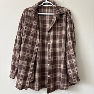 Brown Plaid Button-Up Shirt